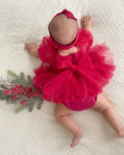 Flower Fairy Romper Ruby Red Sparkle Baby Girl Romper