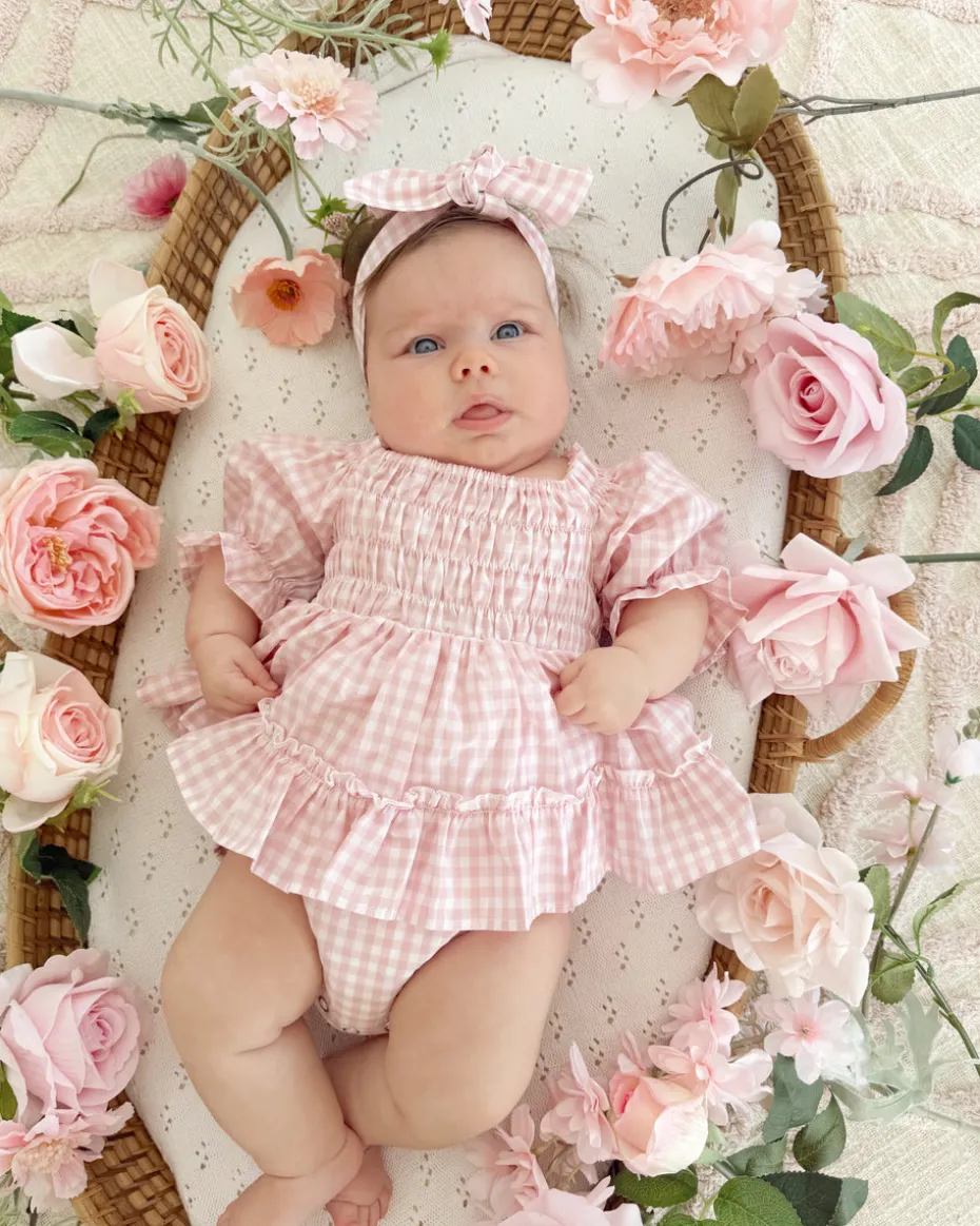Frankie June Baby Girl Pink Gingham Romper