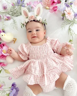 Frankie June Baby Girl Pink Gingham Romper