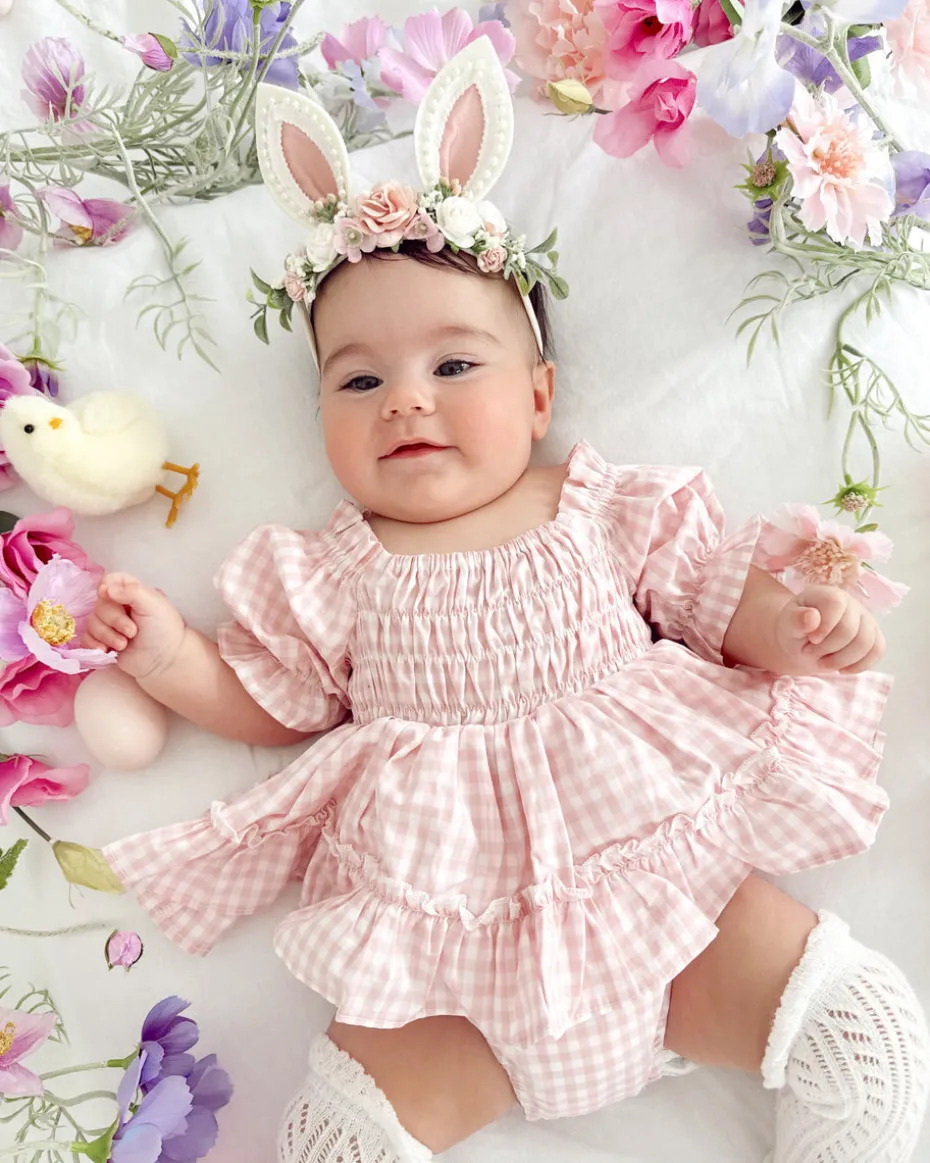 Frankie June Baby Girl Pink Gingham Romper