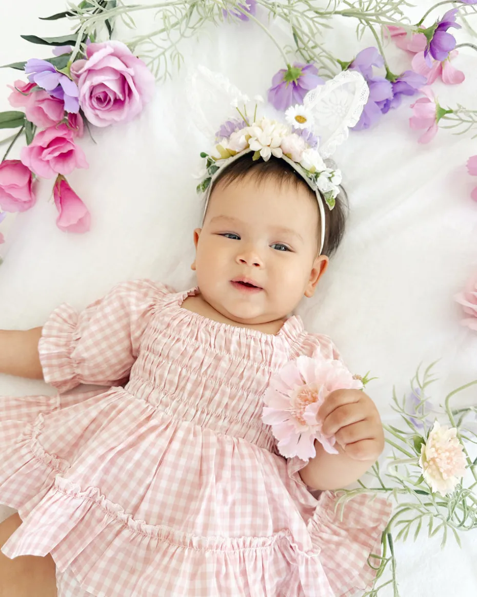 Frankie June Baby Girl Pink Gingham Romper