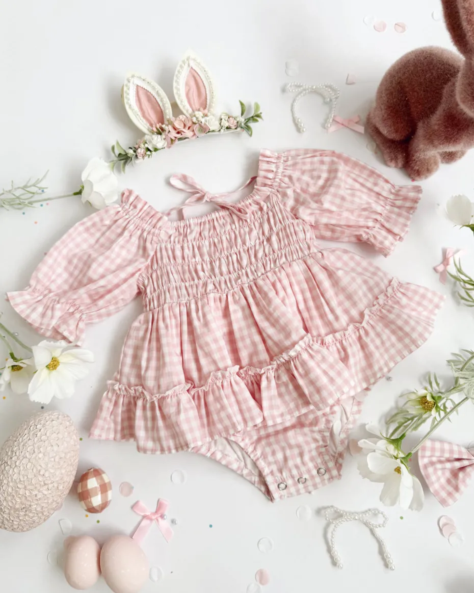 Frankie June Baby Girl Pink Gingham Romper