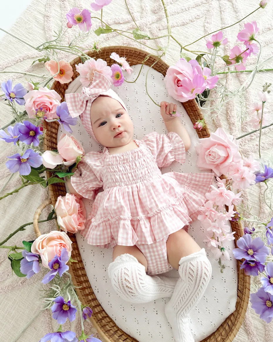 Frankie June Baby Girl Pink Gingham Romper