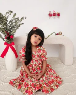 Henrietta Rose Girls Red Floral Dress
