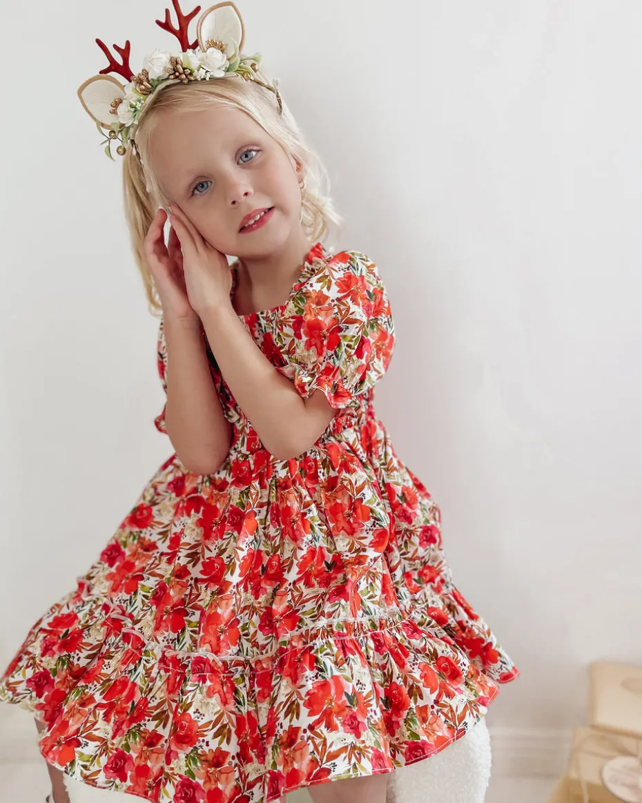 Henrietta Rose Girls Red Floral Dress