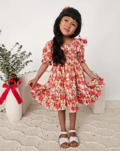Henrietta Rose Girls Red Floral Dress