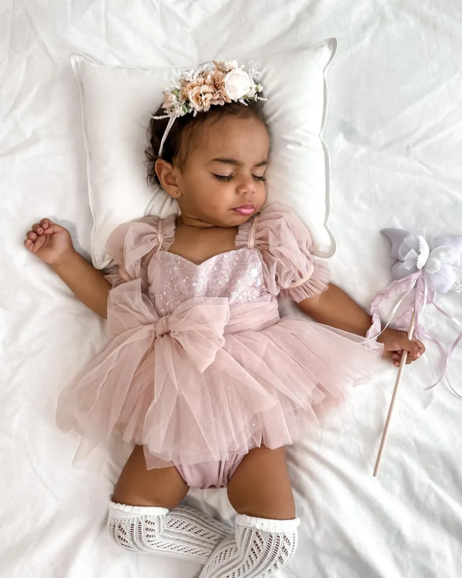 Jewel Sequin Dusty Pink Sparkle Baby Girl Romper