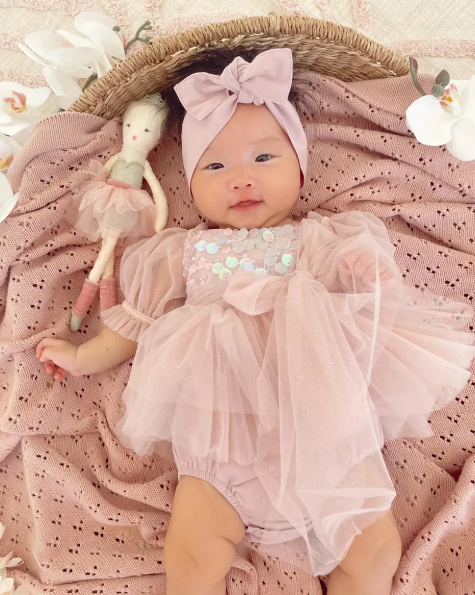 Jewel Sequin Dusty Pink Sparkle Baby Girl Romper
