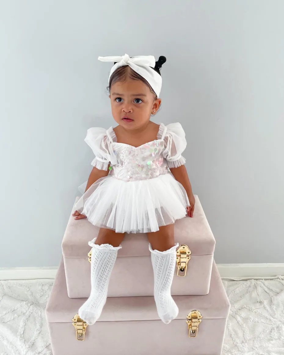 Jewel Sequin White Sparkle Baby Girl Romper