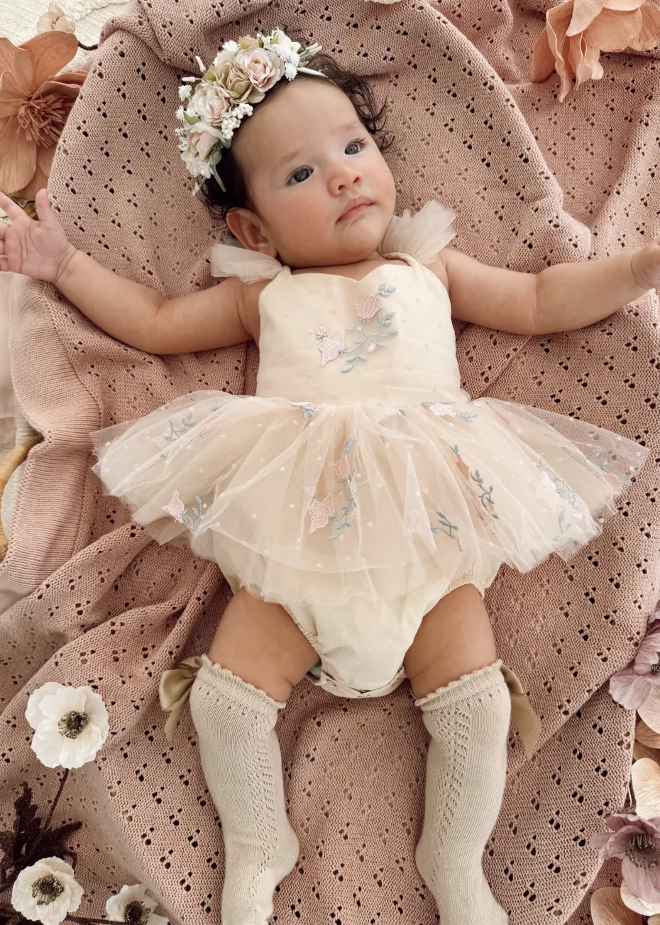 Juliette Champagne Pink Stretch Baby Girl Flower Crown
