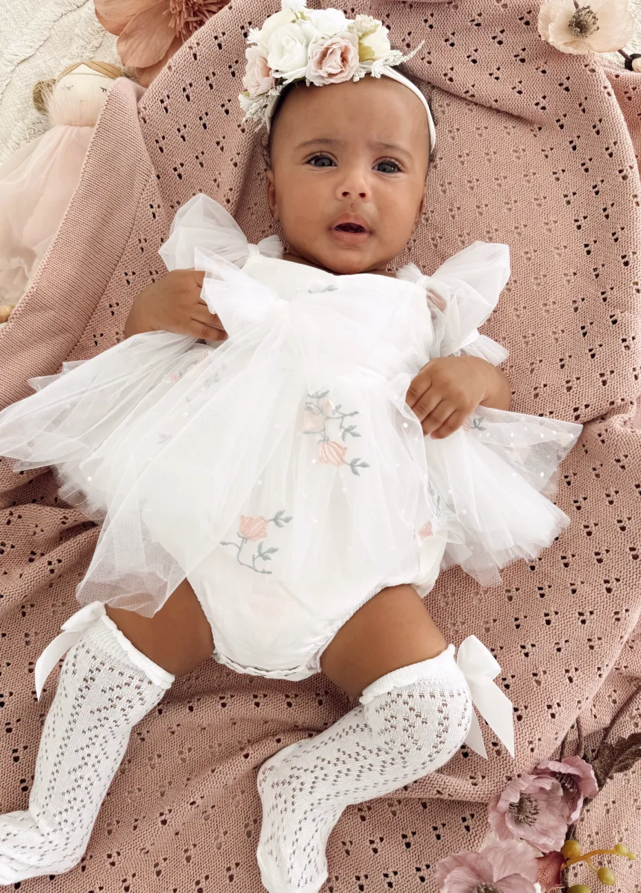 Juliette White Rose Stretch Baby Girls Flower Crown