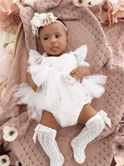 Juliette White Rose Stretch Baby Girls Flower Crown
