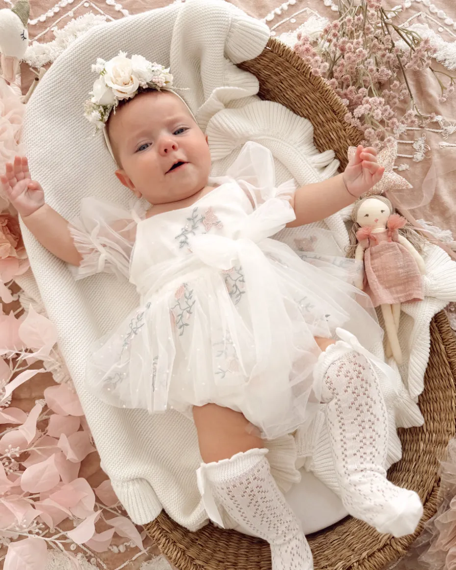 Juliette White Rose Stretch Baby Girls Flower Crown