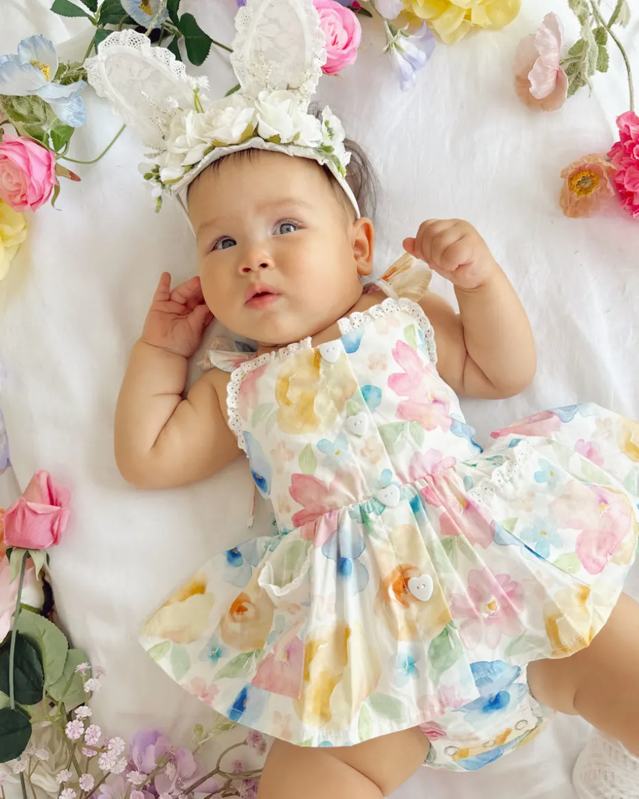 Lacie Lou Bunny Ears Floral Stretch Headband - White