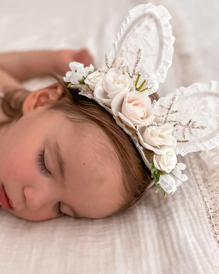 Lacie Lou Bunny Ears Floral Stretch Headband - White