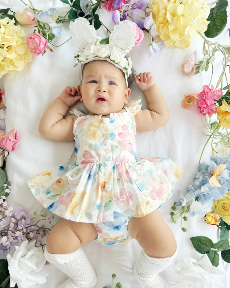 Lacie Lou Bunny Ears Floral Stretch Headband - White