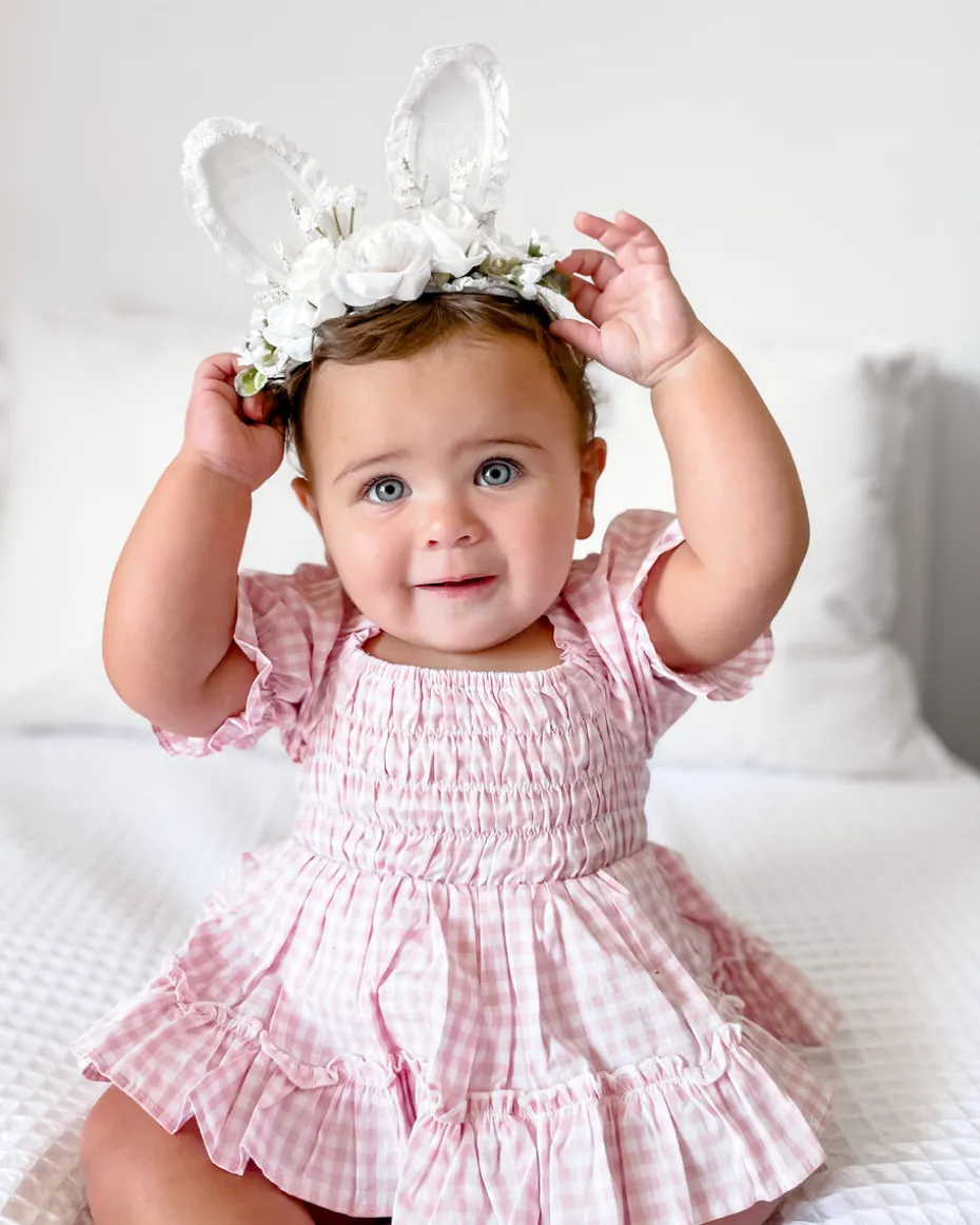 Lacie Lou Bunny Ears Floral Stretch Headband - White