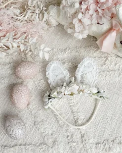 Lacie Lou Bunny Ears Floral Stretch Headband - White