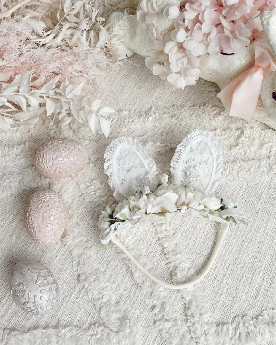 Lacie Lou Bunny Ears Floral Stretch Headband - White