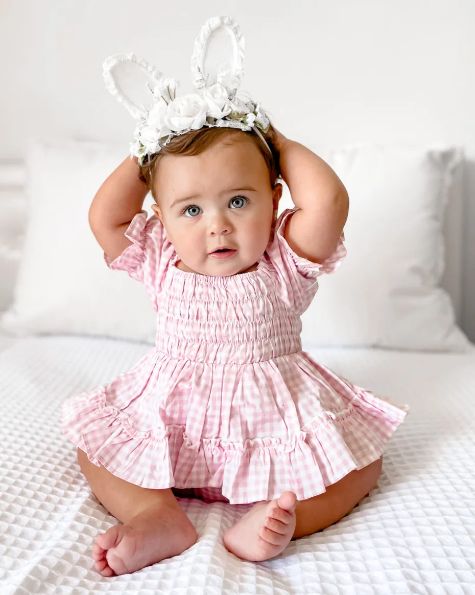 Lacie Lou Bunny Ears Floral Stretch Headband - White