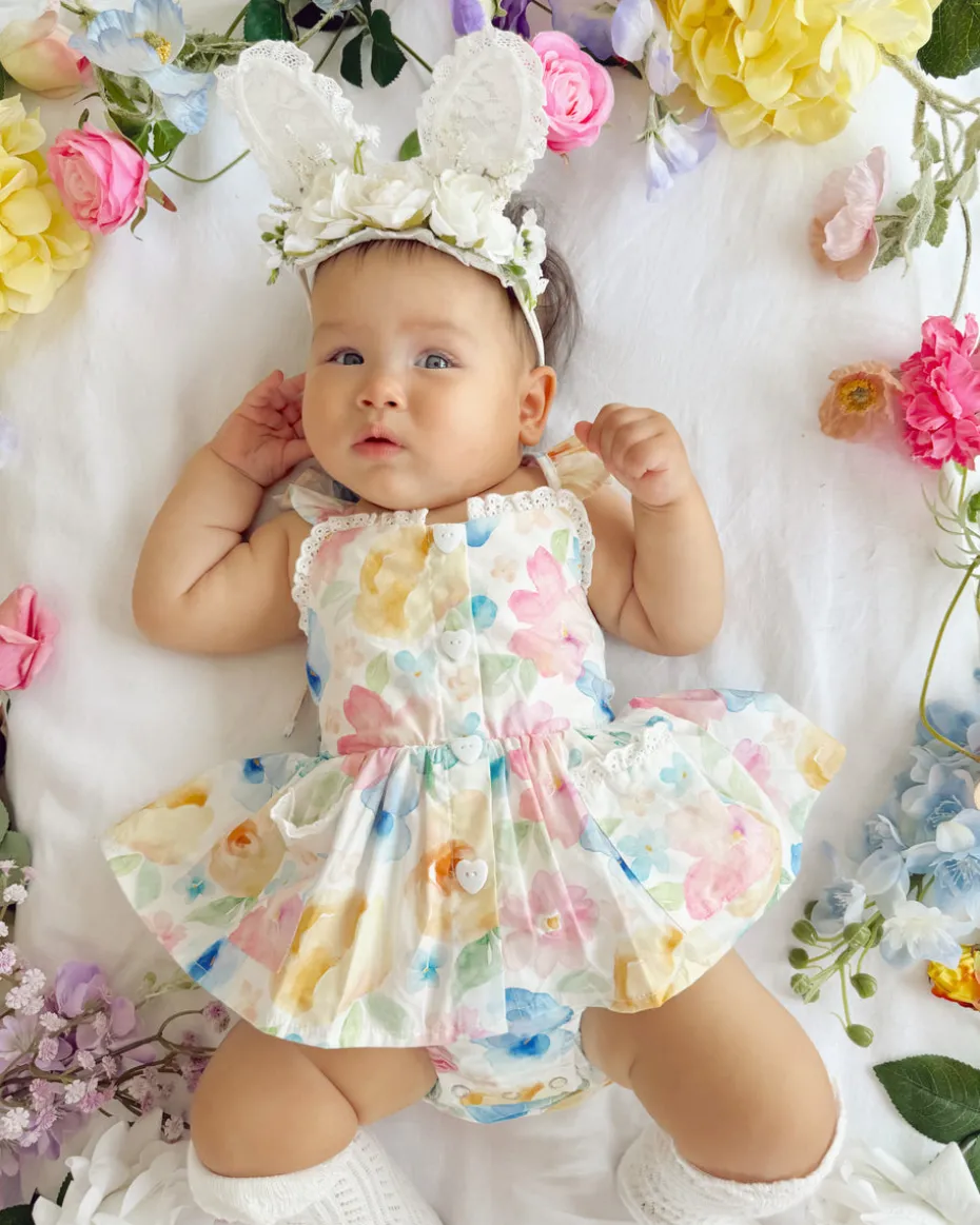 Lacie Lou Bunny Ears Floral Stretch Headband - White