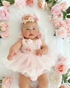 Mirabelle Flower Candy Pink Baby Girl Floral Romper