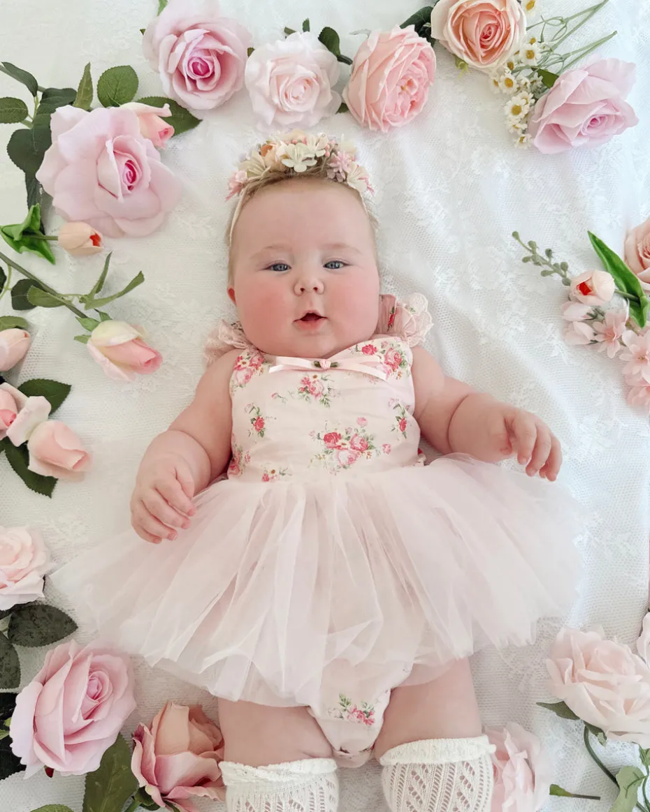 Mirabelle Flower Candy Pink Baby Girl Floral Romper