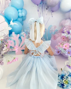 Ocean Blue Organza Girls Hair Bow