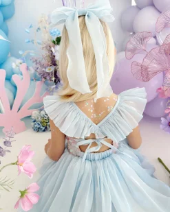Ocean Blue Organza Girls Hair Bow