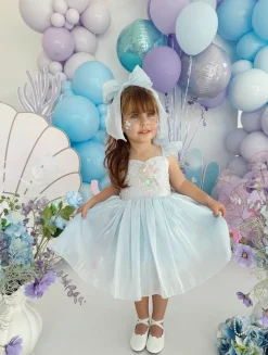 Ocean Blue Organza Girls Hair Bow
