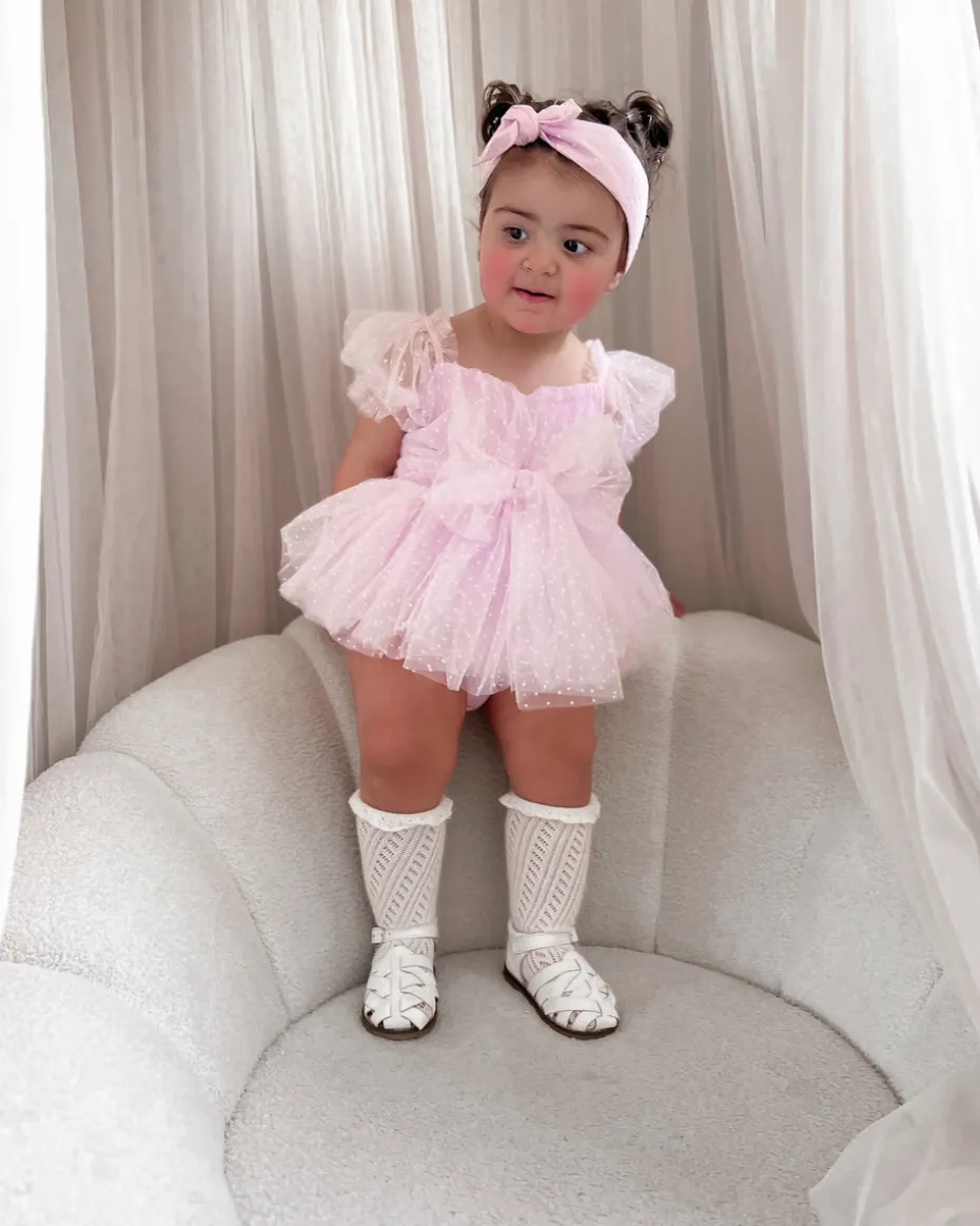 Pastel Sweet Lilac Swiss Dot Baby Girl Tulle Hair Accessories