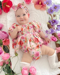 Peach Blossom Baby Girl Floral Romper