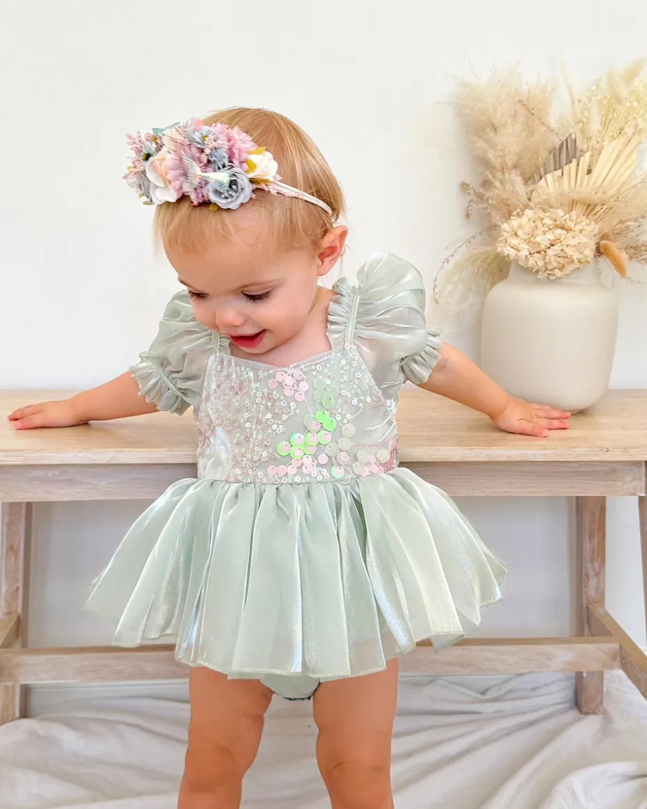 Pearl Blue Stretch Baby Girl Flower Crown