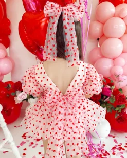 Pink Heart Tulle Girls Hair Bow