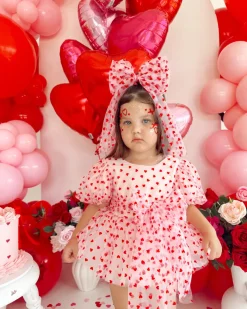 Pink Heart Tulle Girls Hair Bow