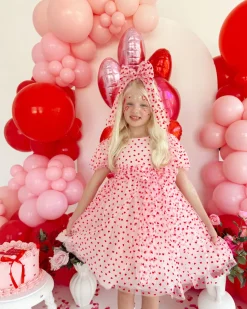 Pink Heart Tulle Girls Hair Bow