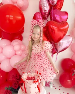 Pink Heart Tulle Girls Hair Bow