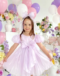 Purple Pearl Organza Girls Hair Bow