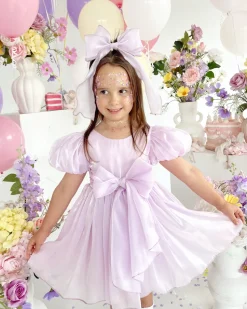 Purple Pearl Organza Girls Hair Bow