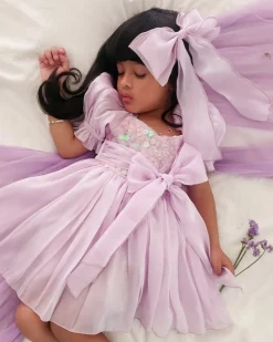 Purple Pearl Organza Girls Hair Bow