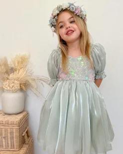 Shell Cove Sequin Green Girls Party Dress
