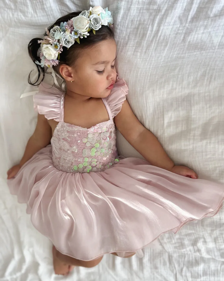 Shell Cove Sequin Pink Girls Party Dress
