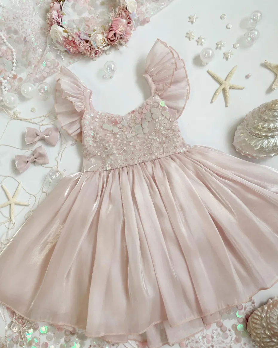 Shell Cove Sequin Pink Girls Party Dress