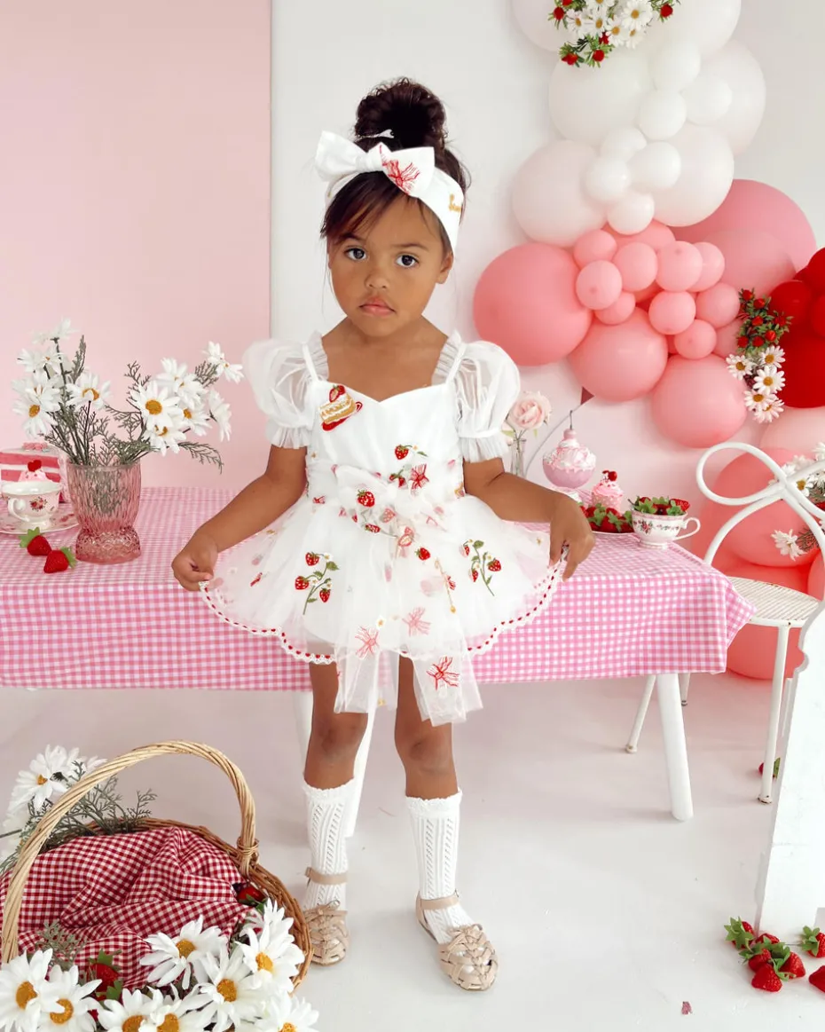 Strawberry Fields White Baby Girl Romper