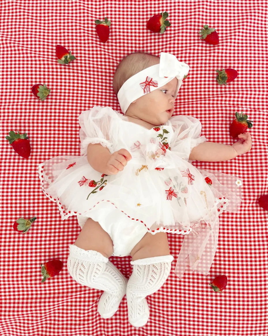 Strawberry Fields White Baby Girl Romper