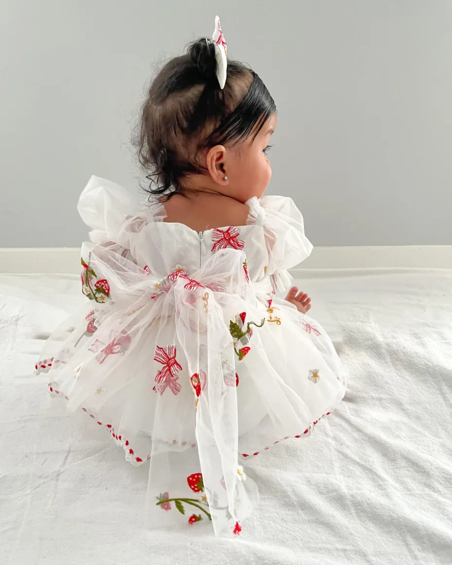 Strawberry Fields White Baby Girl Romper