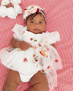 Strawberry Fields White Baby Girl Romper