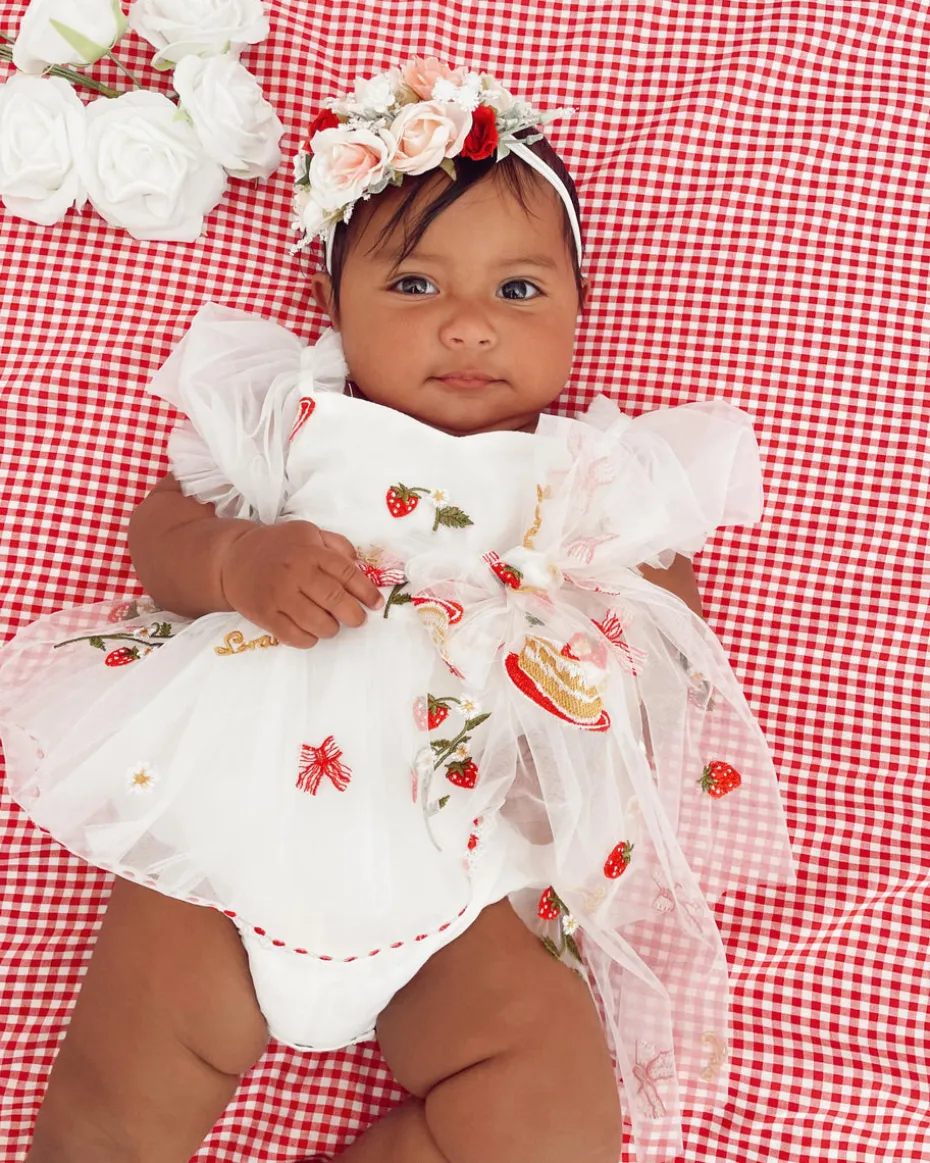 Strawberry Fields White Baby Girl Romper