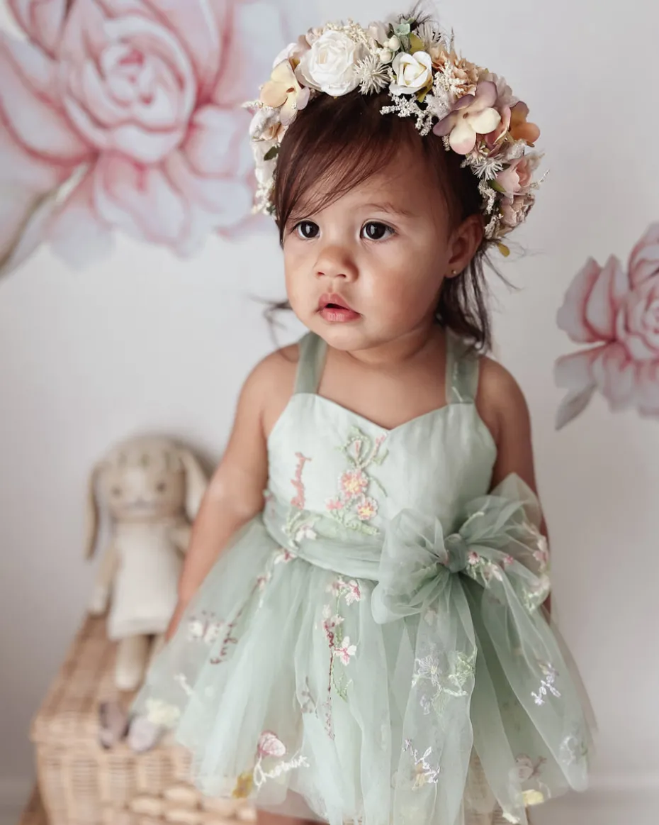 Sugar Plum Forest Green Baby Girl Romper