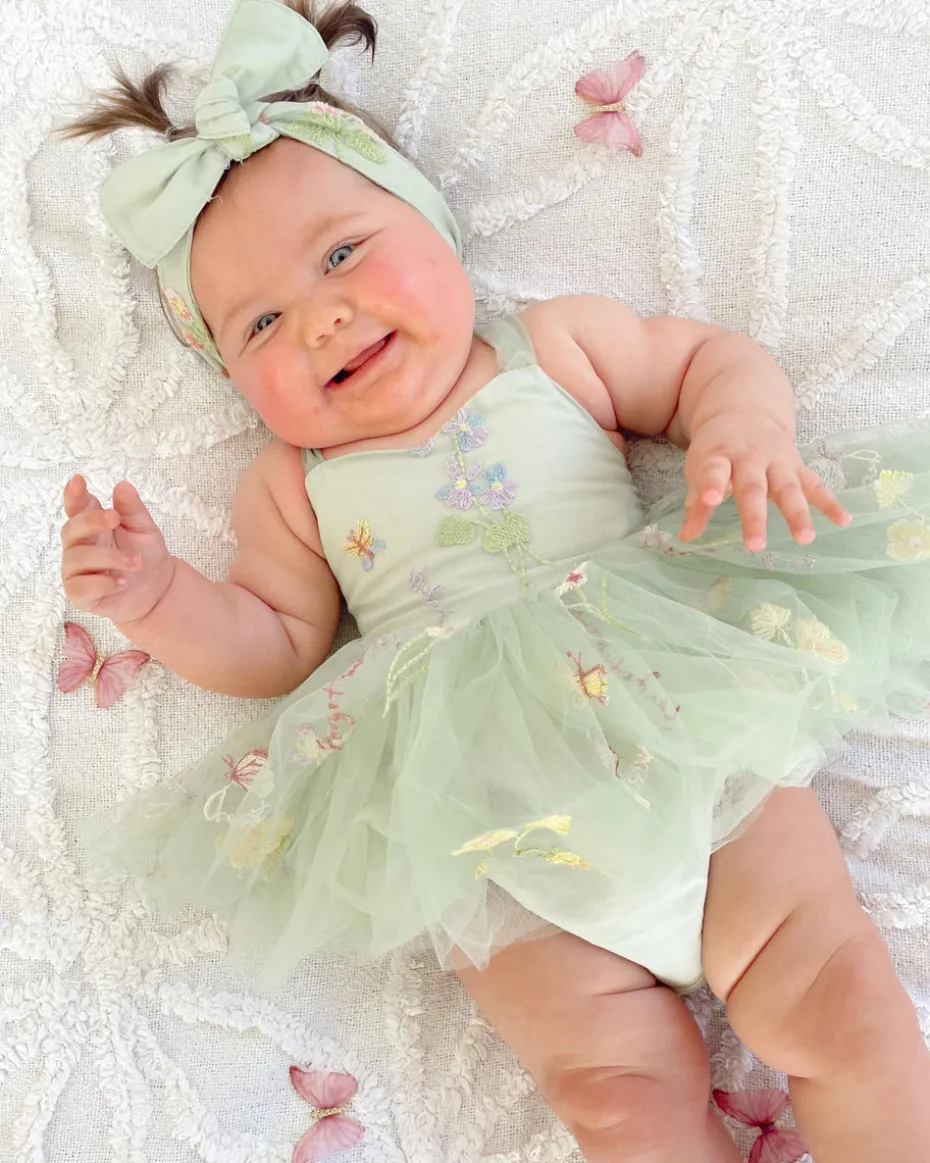 Sugar Plum Forest Green Baby Girl Romper